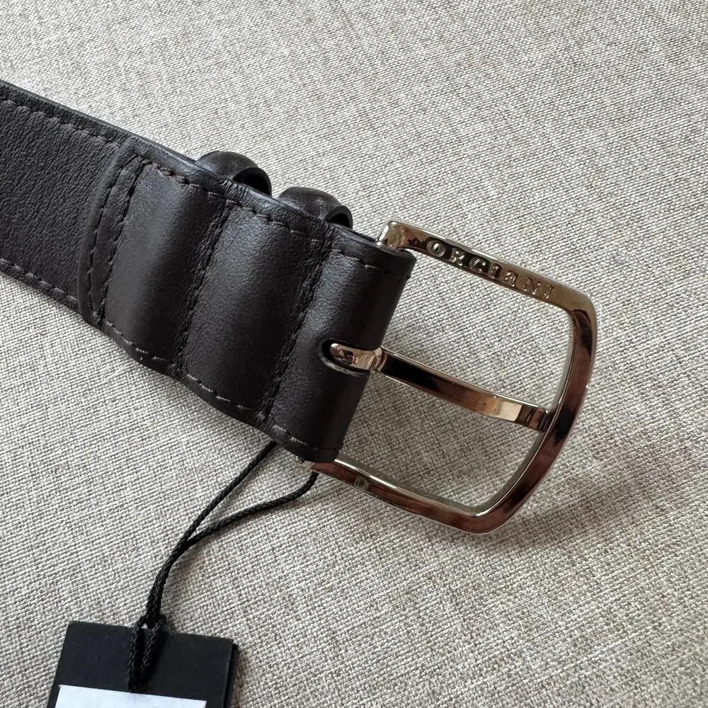 Orciani Bali Genuine Calfskin Leather Dark Brown Silver Buckle Belt 100 NEW 36